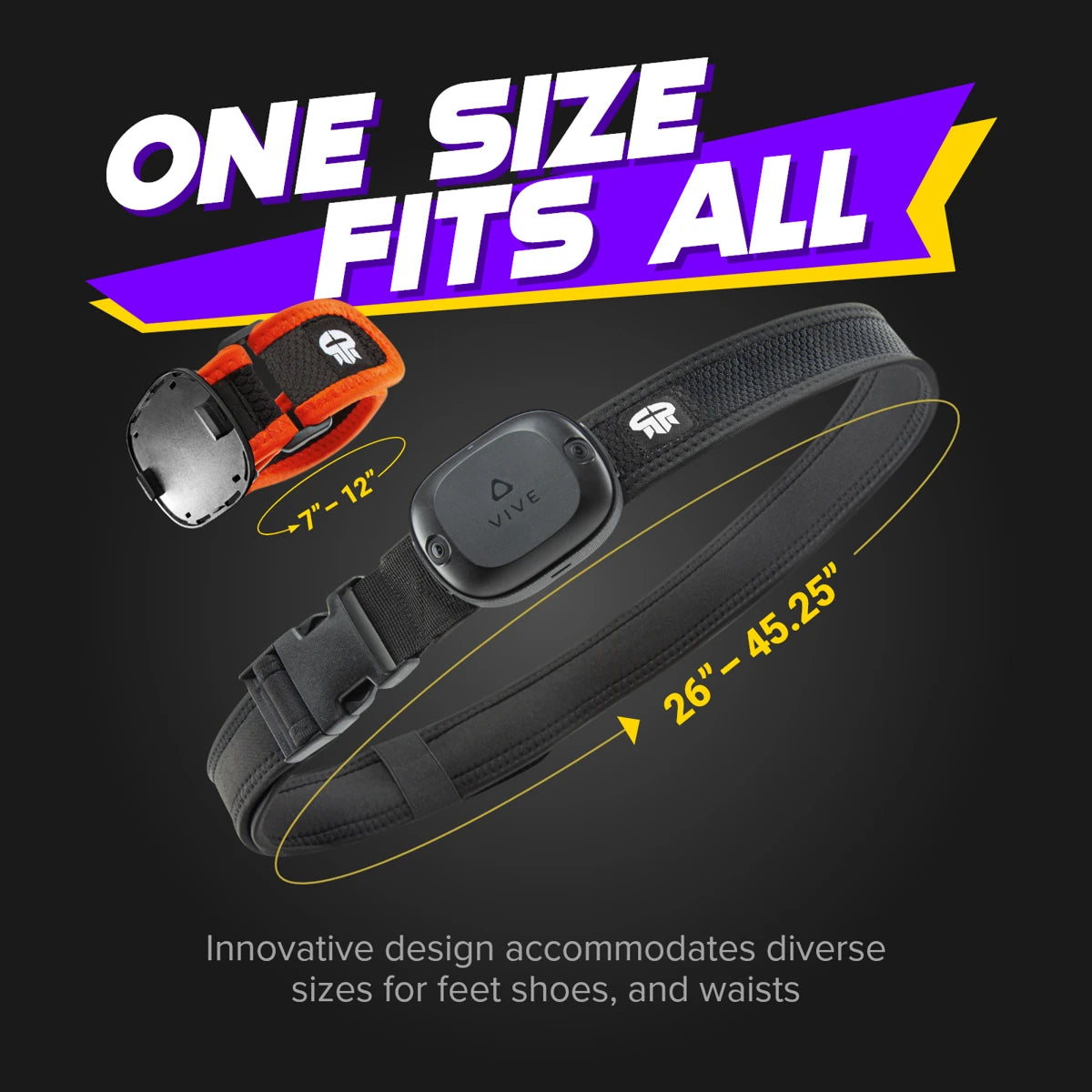 Adjustable VIVE Ultimate foot Trackstrap and waist belt sizing
