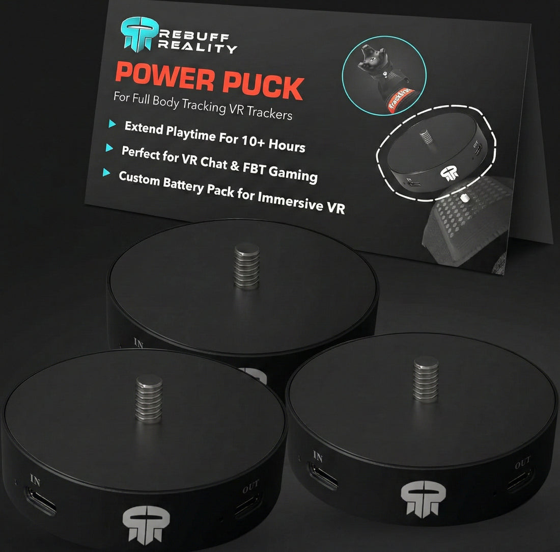 Three Power Puck batteries and their packaging