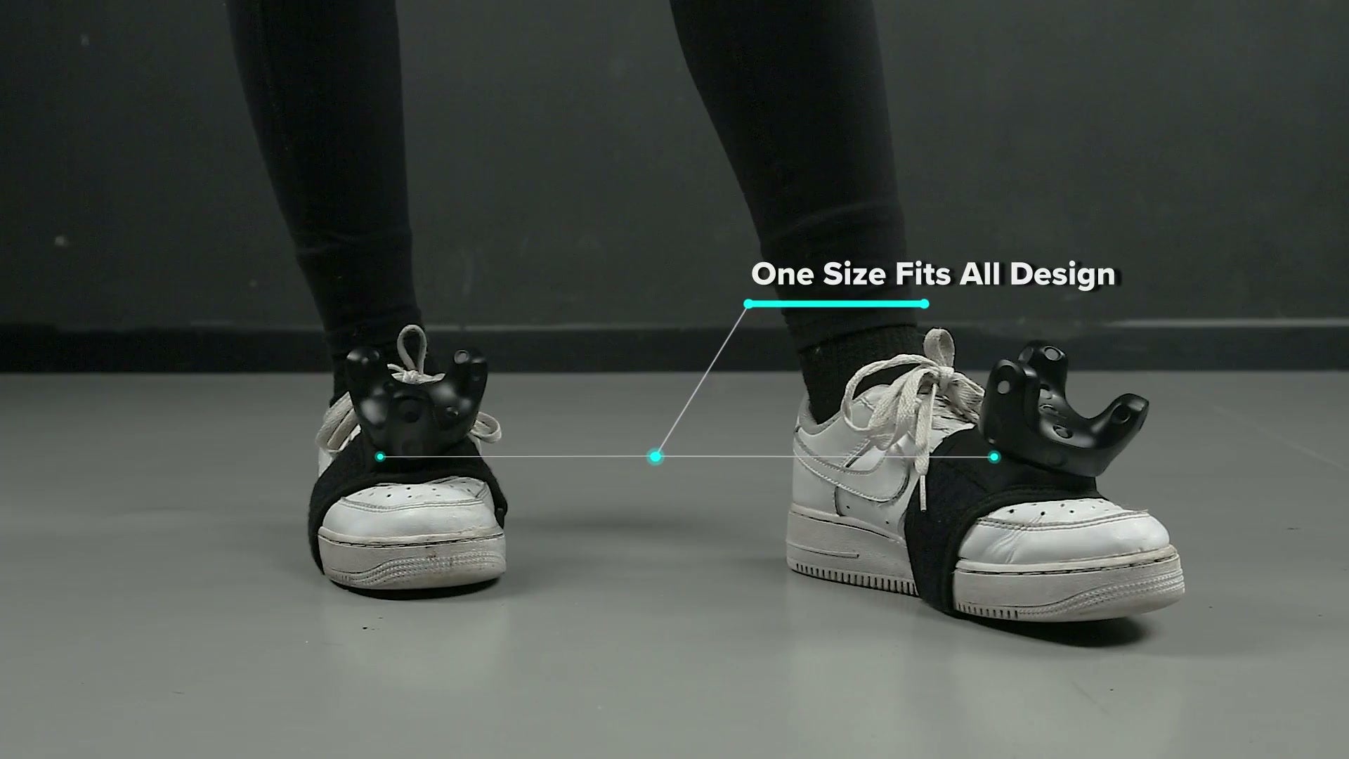 Original Trackstrap worn on shoes with separately sold trackers in the official tracking demonstration