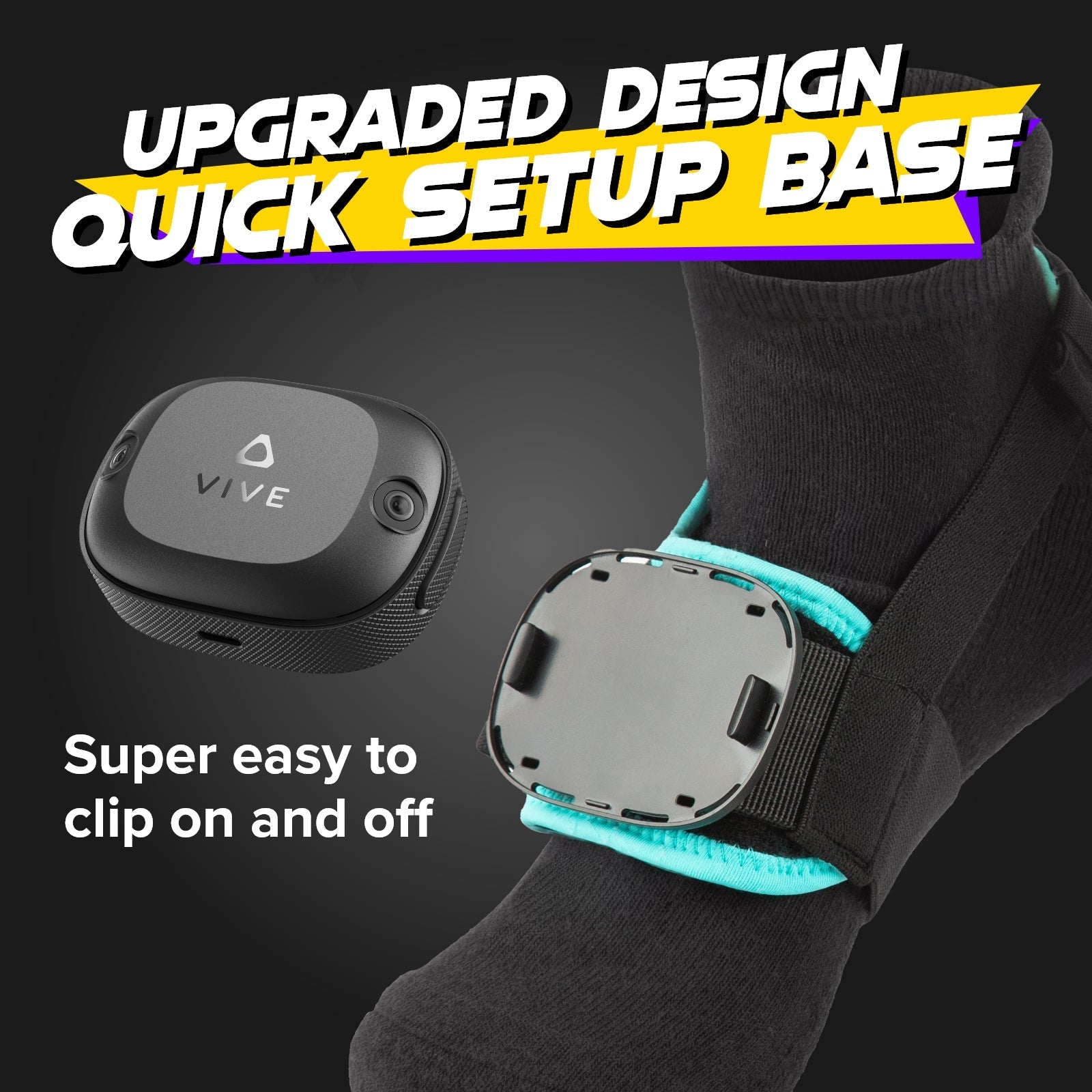 VIVE Ultimate Tracker and the dedicated clip-on Trackstrap Elite mounting base
