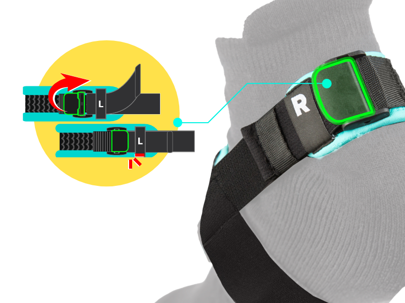 Trackstrap Elite heel loop and adjustment buckle shown on a foot.