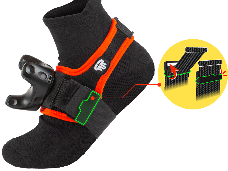 Elite front fastening tab and buckle shown on a foot.