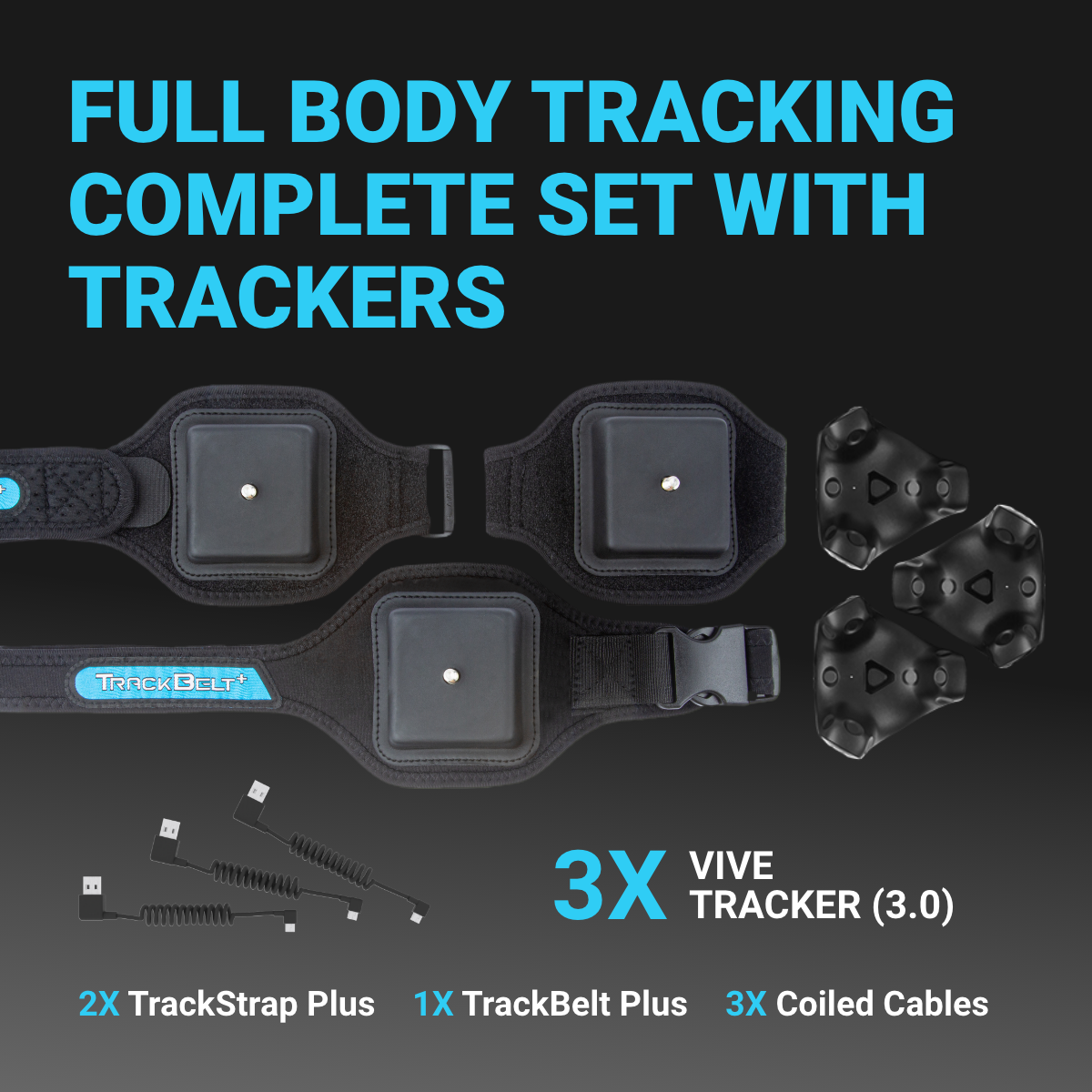 HTC 3 Pack VIVE Tracker (3.0) + Rebuff Reality TrackStrap Plus